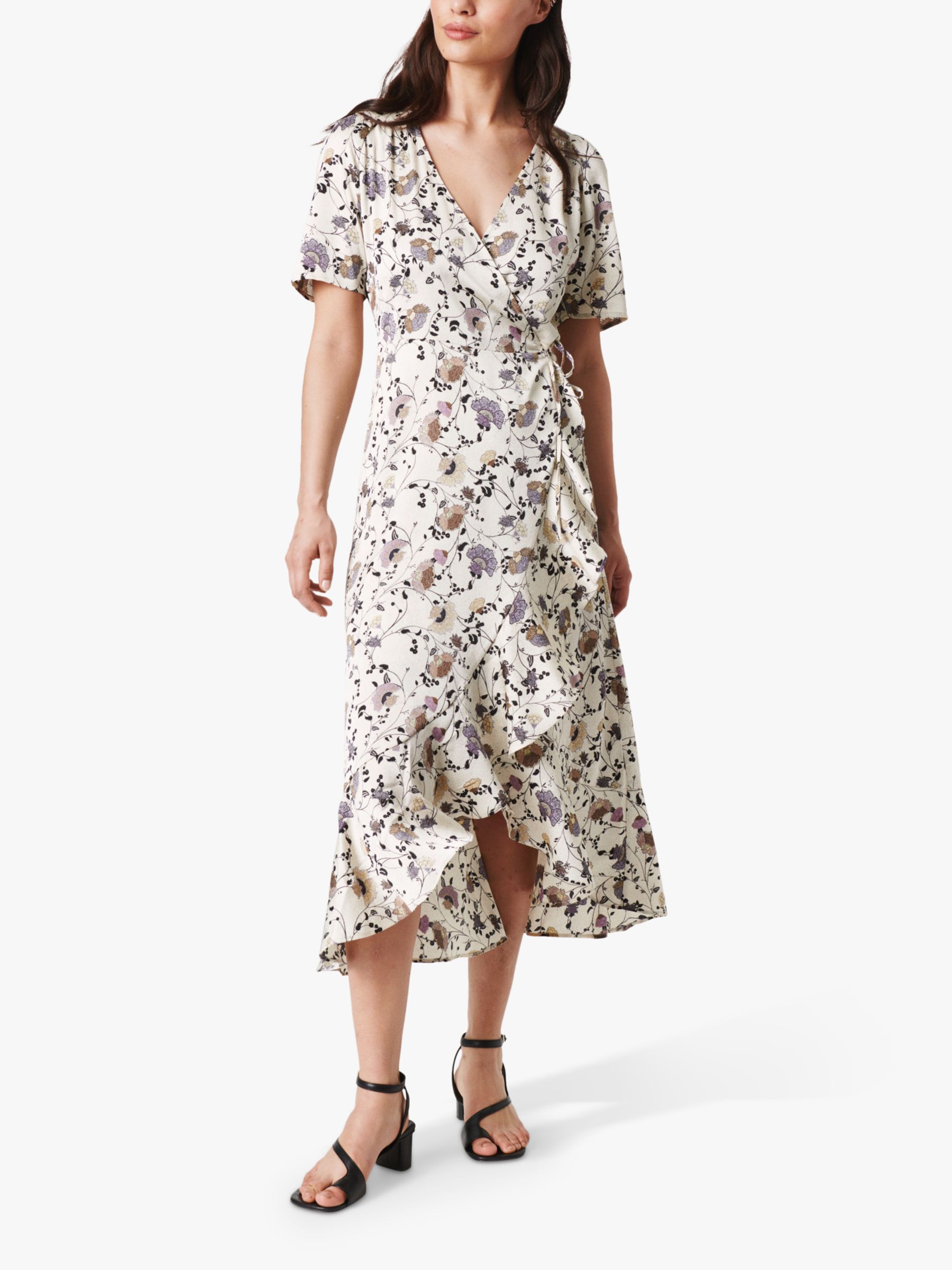 Soaked In Luxury Karven Floral Print Midi Wrap Dress, Birch/Multi at ...