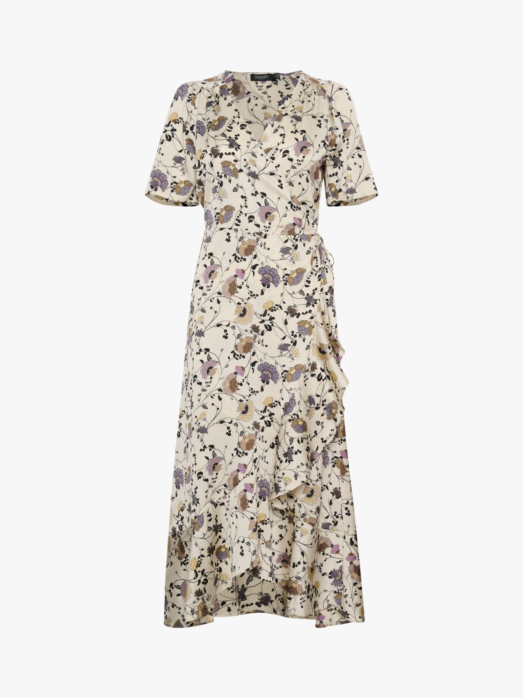 Soaked In Luxury Karven Floral Print Midi Wrap Dress, Birch/Multi at ...