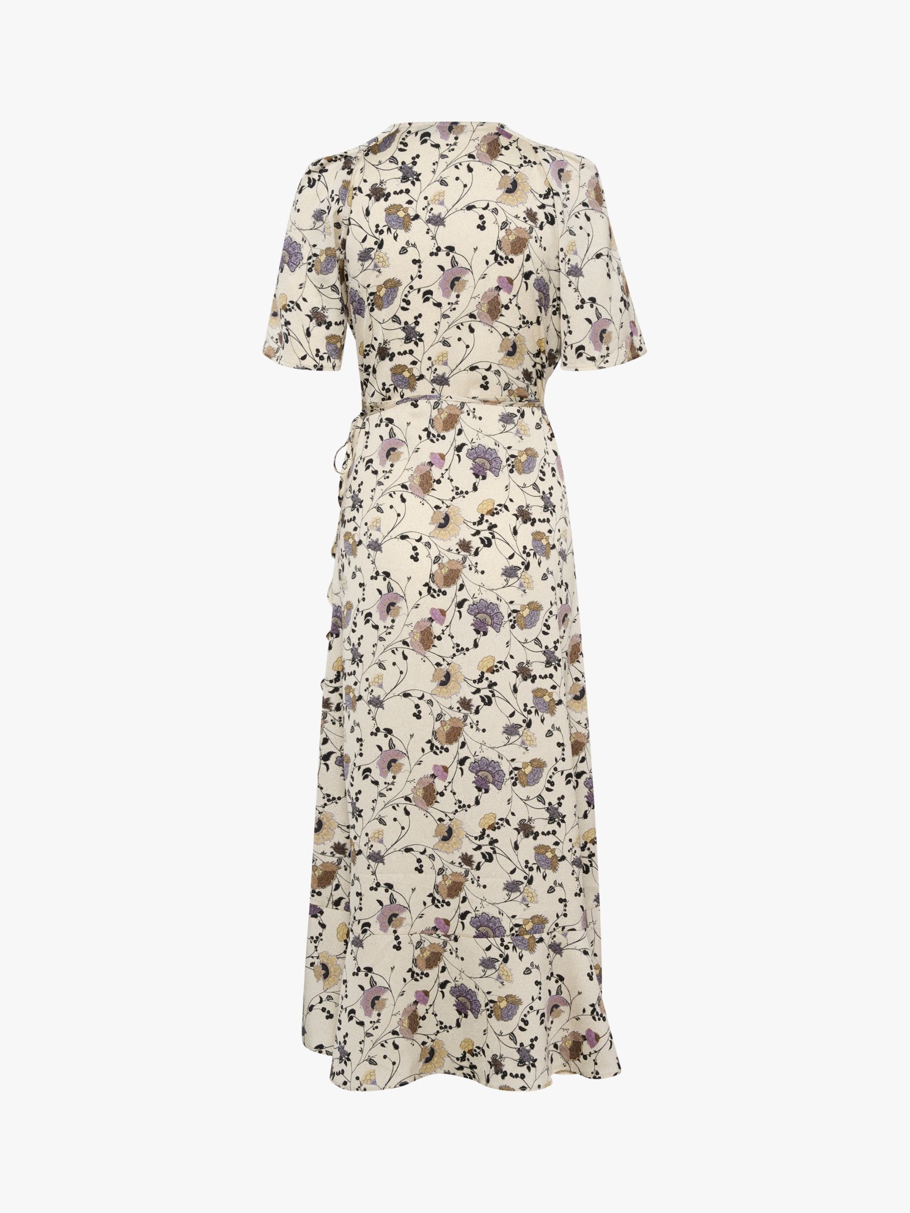 Soaked In Luxury Karven Floral Print Midi Wrap Dress, Birch/Multi, XS