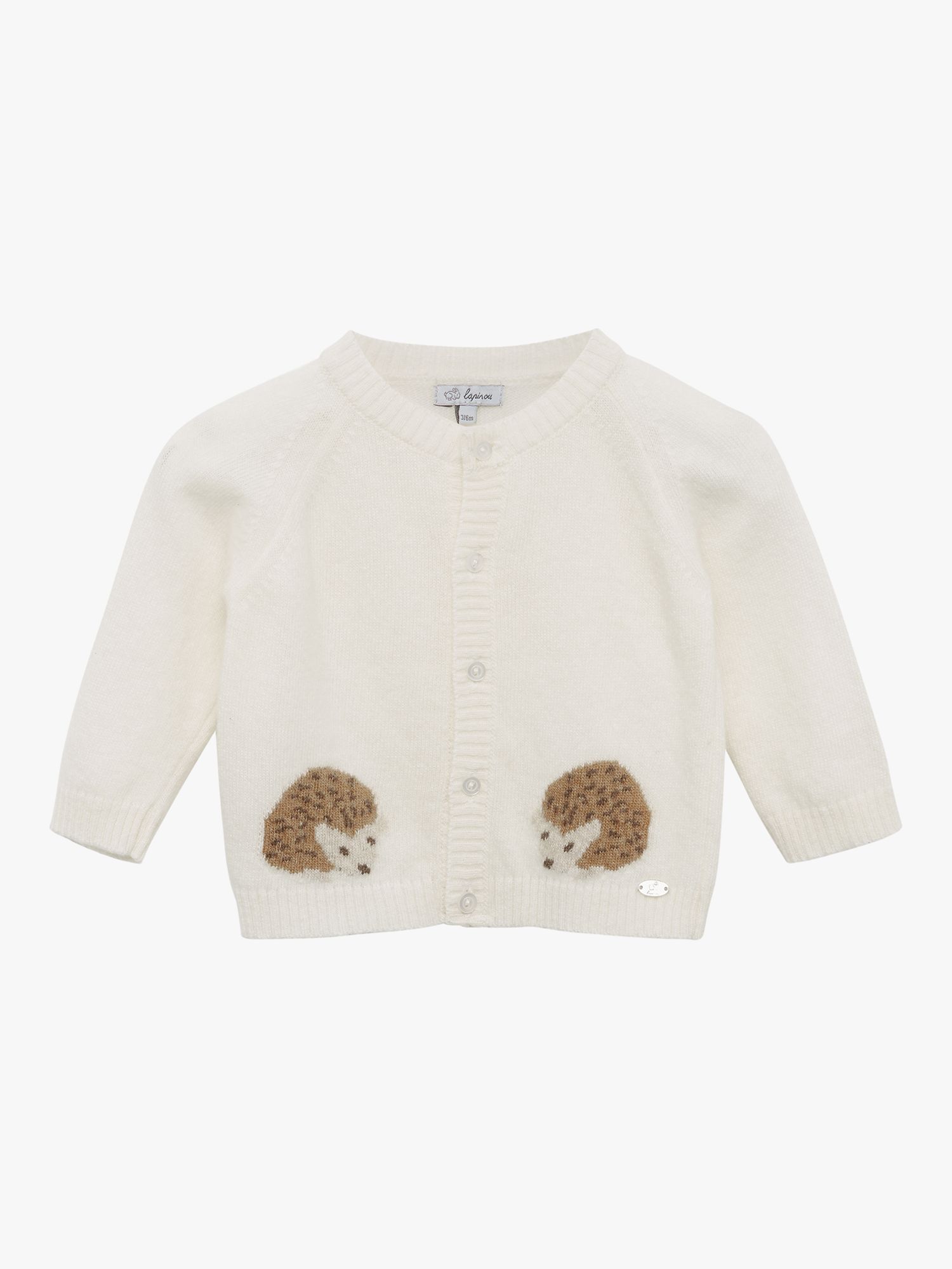 Trotters Baby Prickles Hedgehog Cashmere Blend Cardigan, Off White, Newborn