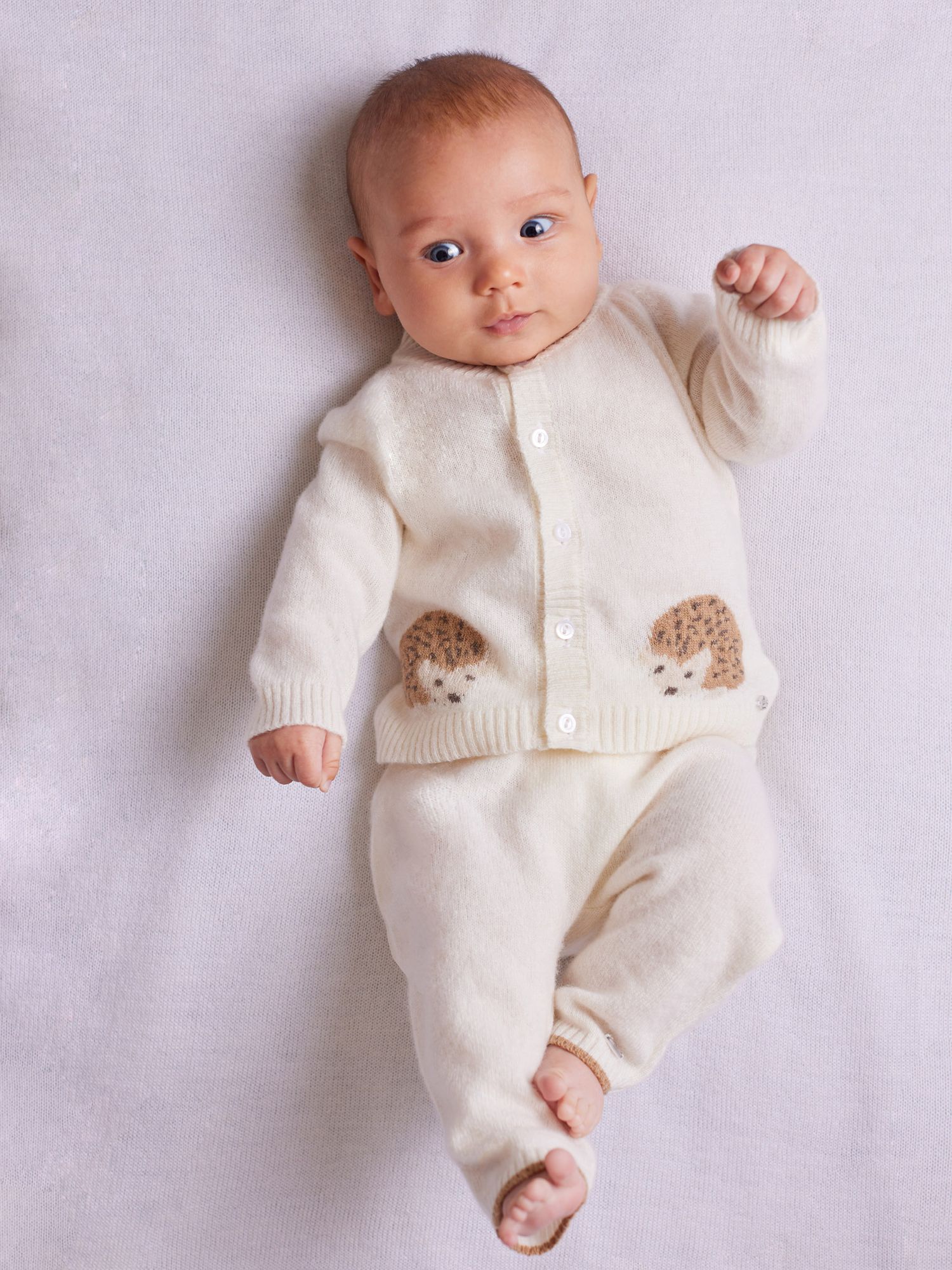 Trotters Baby Prickles Hedgehog Cashmere Blend Cardigan, Off White, Newborn