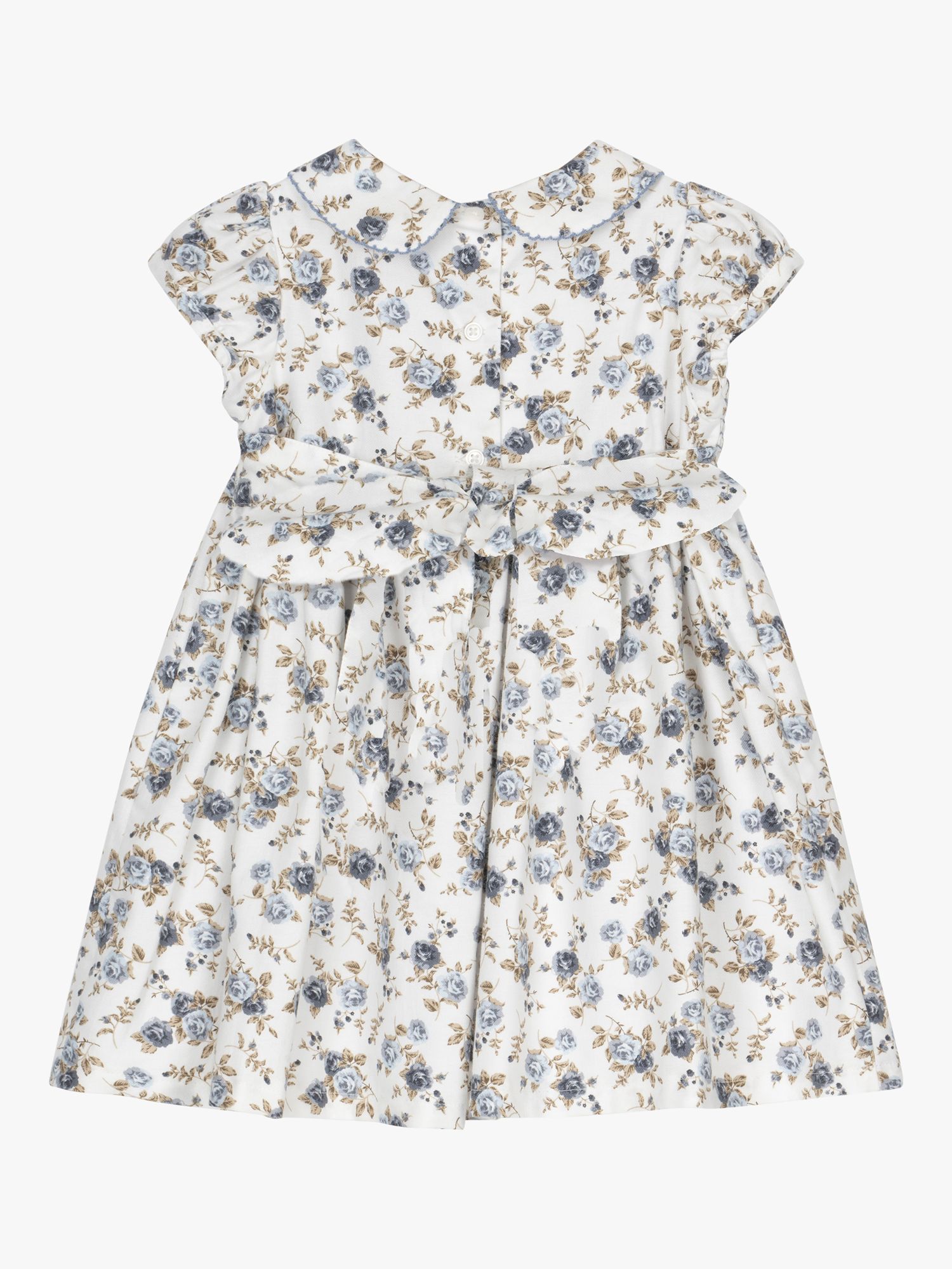 Trotters Confiture Baby Arabella Rose Smocked Dress, Blue at John Lewis ...