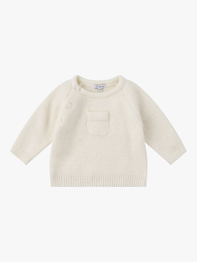 Trotters Baby Little Cosy Patch Pocket Cashmere Blend Jumper, Off White
