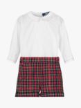 Trotters Baby Rupert Shirt & Shorts Set, White/Red Tartan