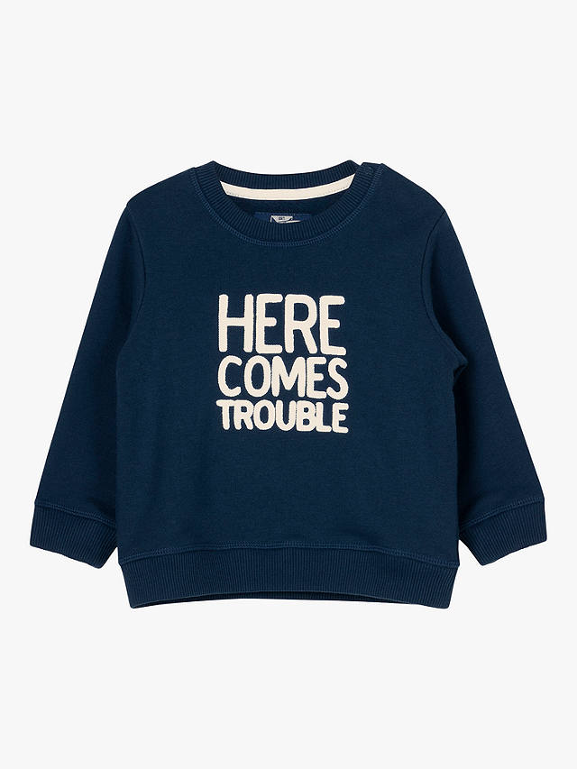 Trotters Baby Here Comes Trouble Sweatshirt, Navy/Ecru
