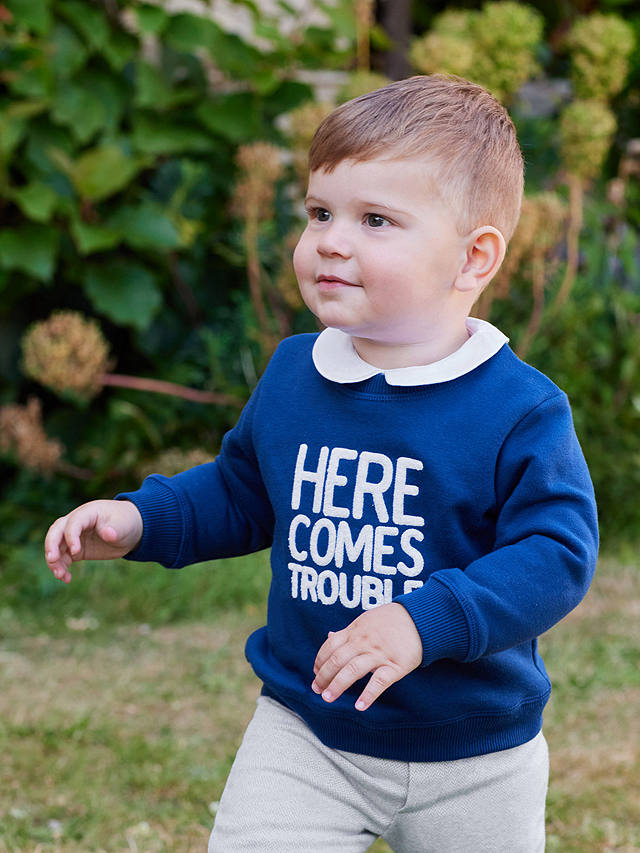 Trotters Baby Here Comes Trouble Sweatshirt, Navy/Ecru