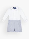 Trotters Thomas Brown Baby Rupert Shirt and Shorts Set, White/Pale Blue