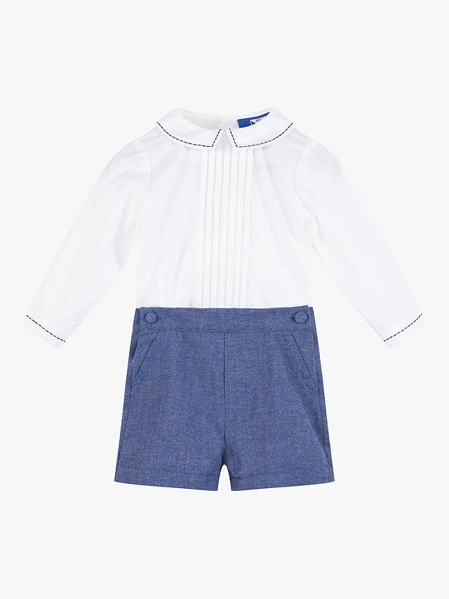 Trotters Baby Rupert Shirt & Shorts Set, White/Navy
