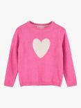 Trotters Confiture Kids' Heart Cashmere Blend Jumper, Deep Pink