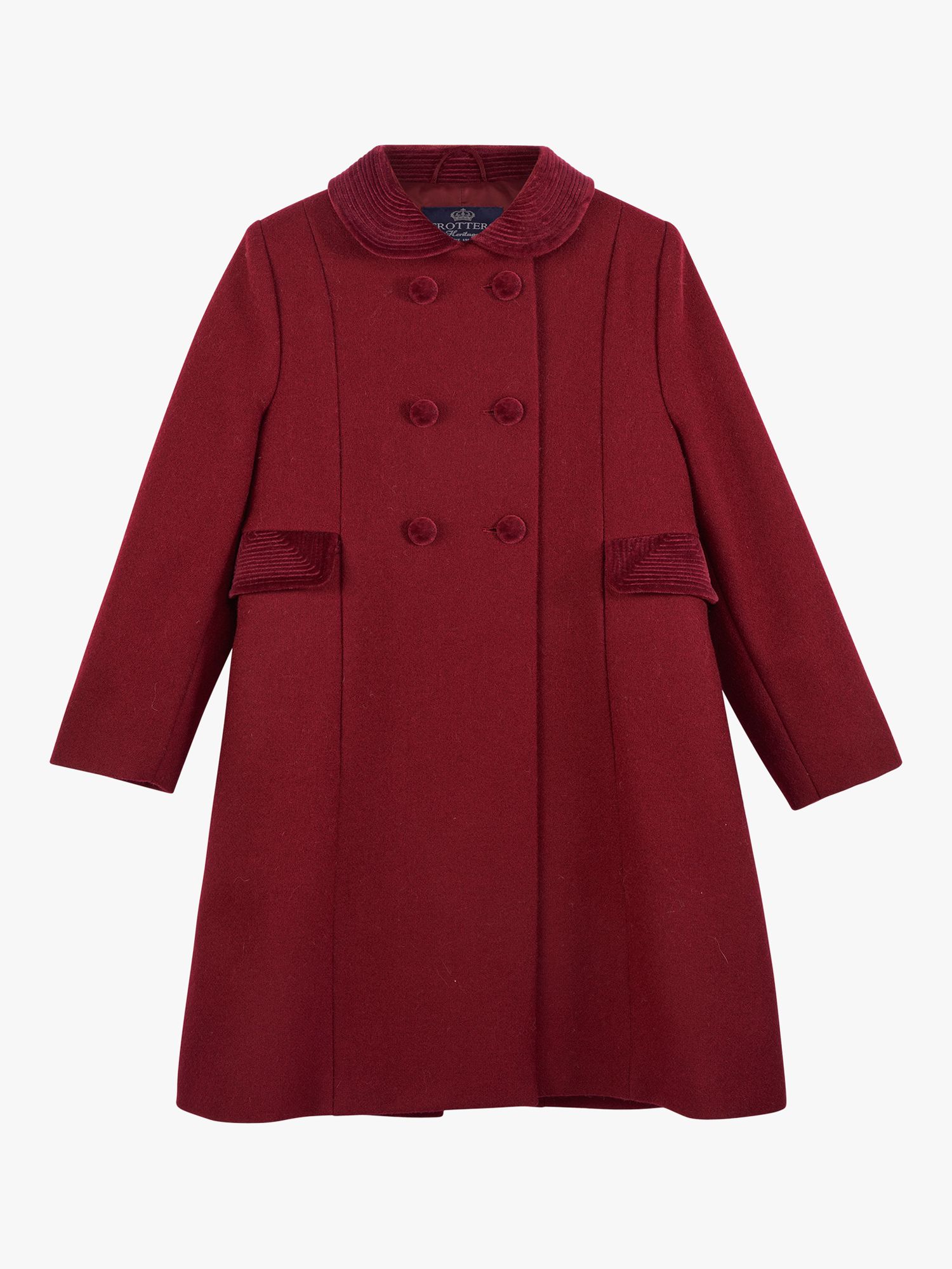 Trotters Kids' Classic Double Breasted Coat, Burgundy, 2 years