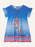 Monsoon Kids'  Unicorn Flower Stripe Hem Swing Dress, Blue, Blue