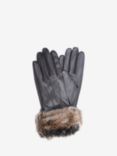 Barbour Faux Fur Trim Leather Gloves, Dark Brown