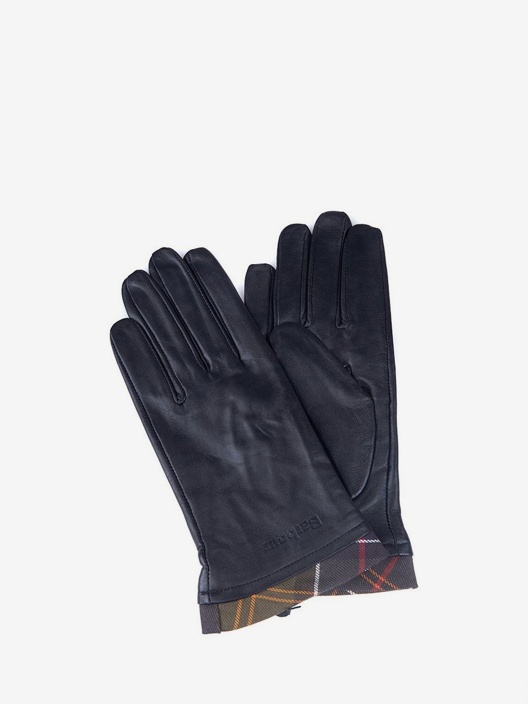 Buy Barbour Classic Tartan Trim Leather Gloves, Black Online at johnlewis.com