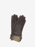 Barbour Lady Jane Tartan Trim Leather Gloves, Chocolate