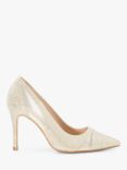 Dune Banquet Wide Fit Pointed Toe Court Shoes, Gold
