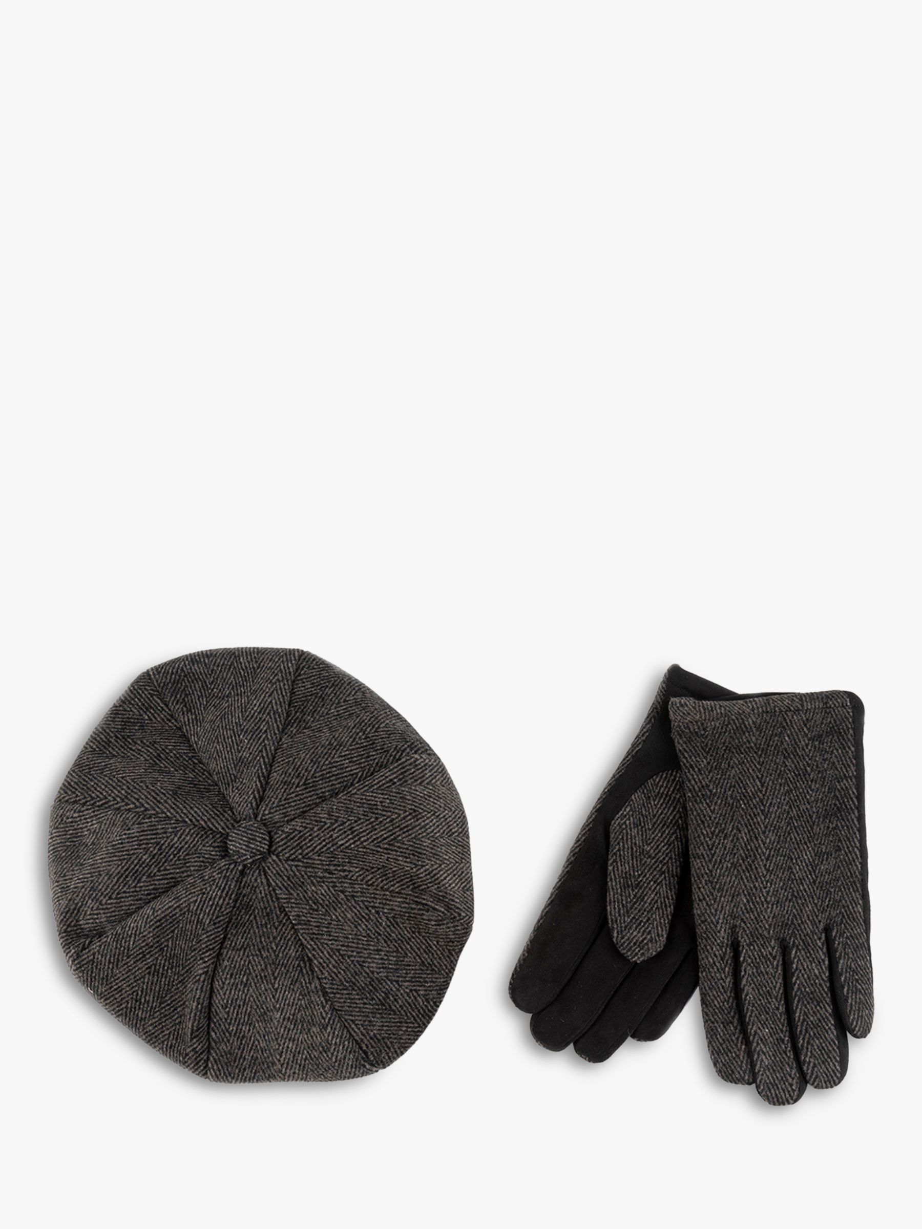 Buy totes Baker Boy Tweed Cap And Glove Set, Black Online at johnlewis.com