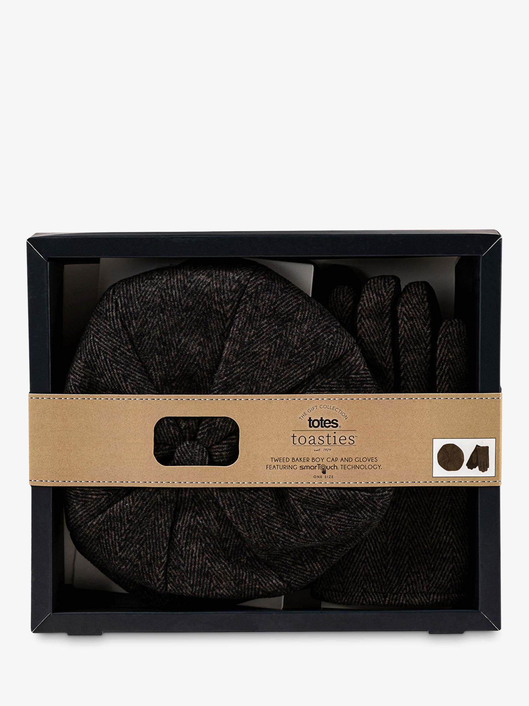 Buy totes Baker Boy Tweed Cap And Glove Set, Black Online at johnlewis.com