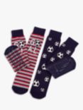 totes toasties Original Novelty Football Slipper Socks, Pack of 2, Red/Navy