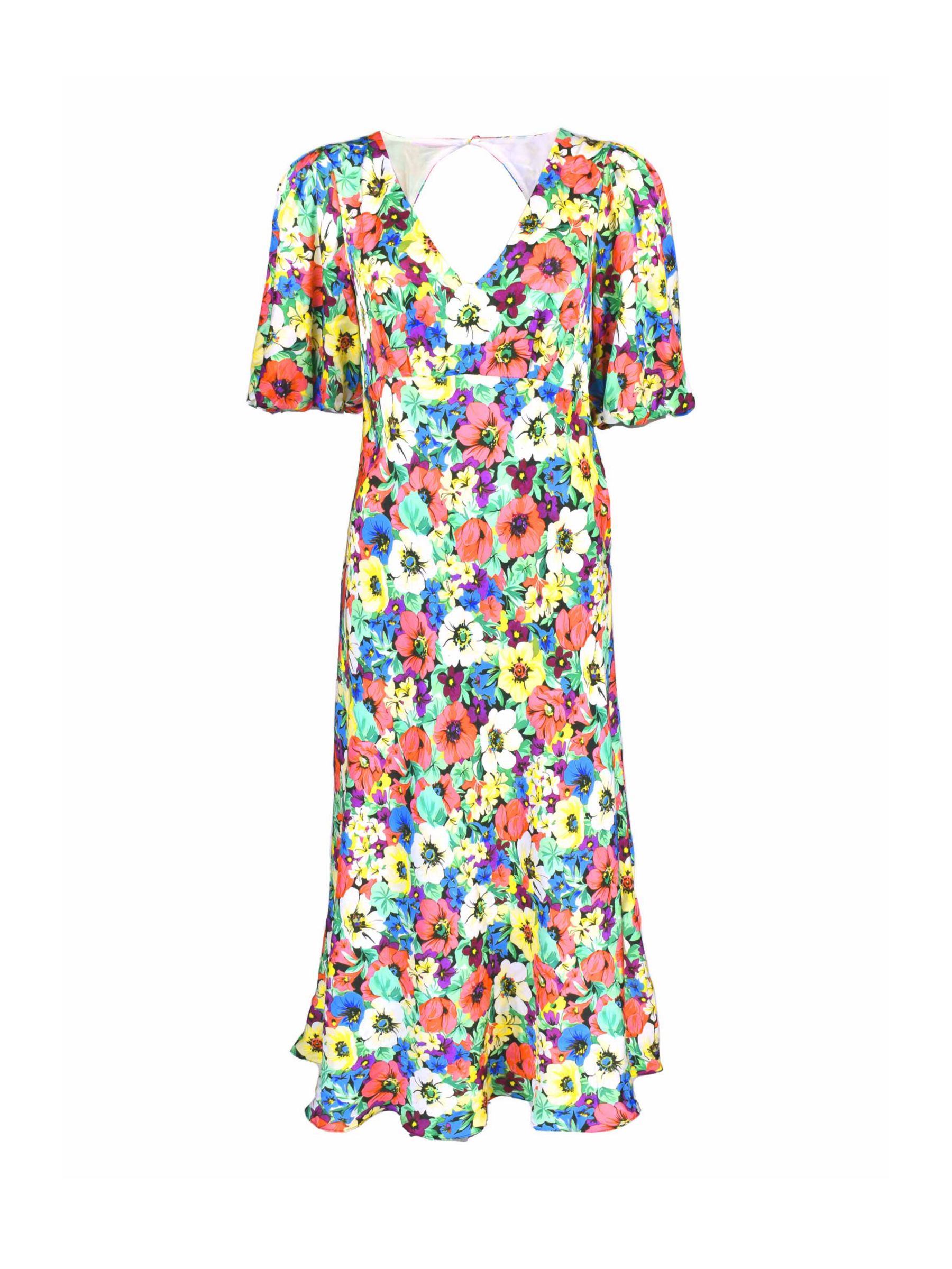 Ro&Zo Retro Floral Satin Midi Dress, Green/Multi at John Lewis & Partners