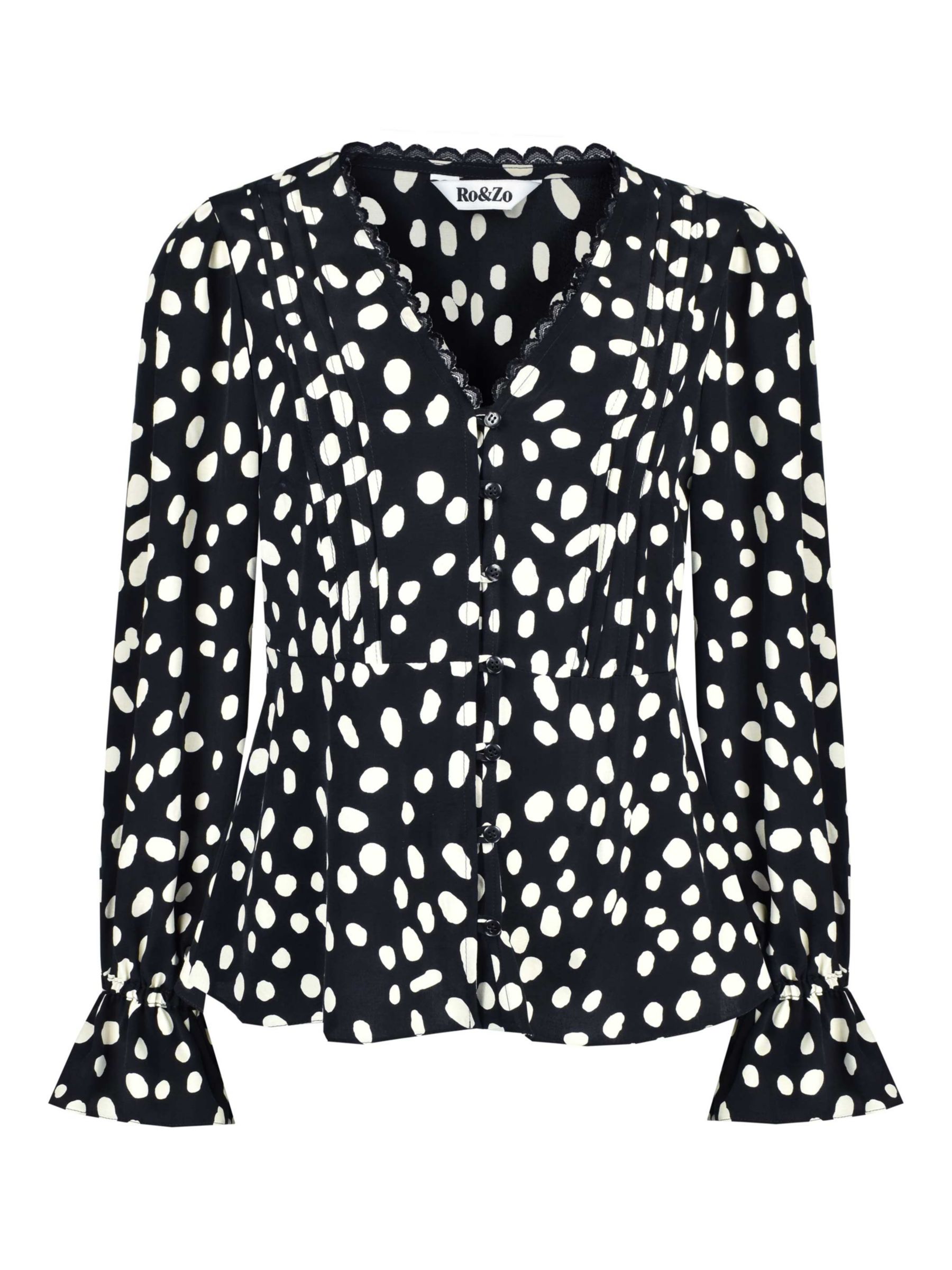 Ro&Zo Spot Pintuck Blouse, Black at John Lewis & Partners