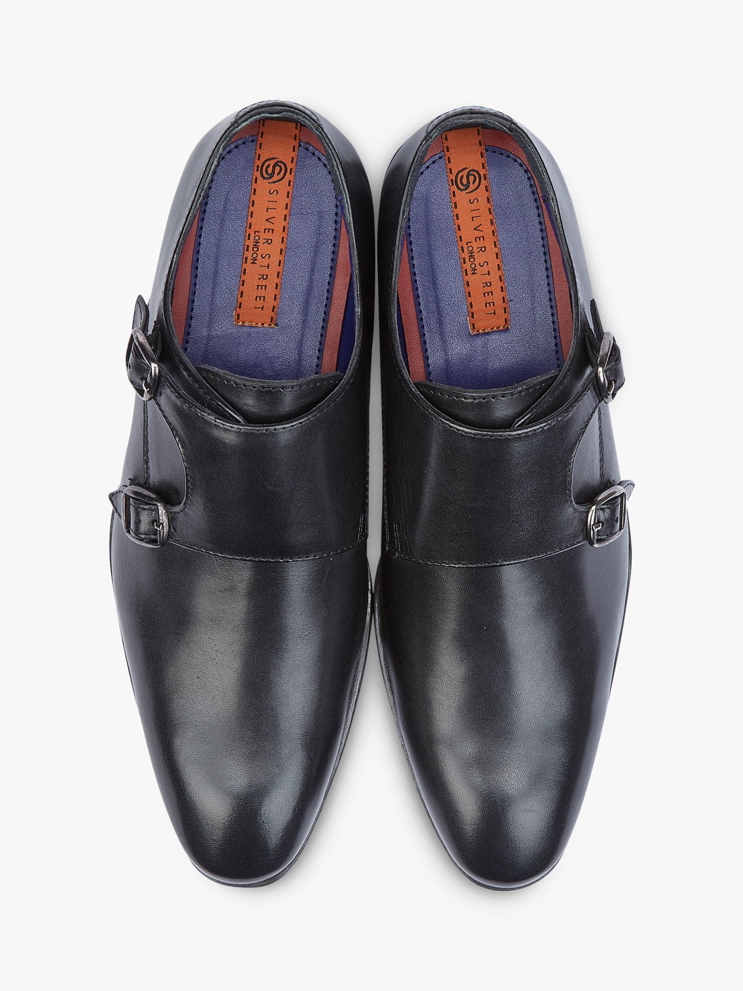 Silver Street London Bourne Leather Monk Shoes, Black, 7