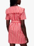 Whistles Stripe Print Collared Mini Dress, Red/Multi