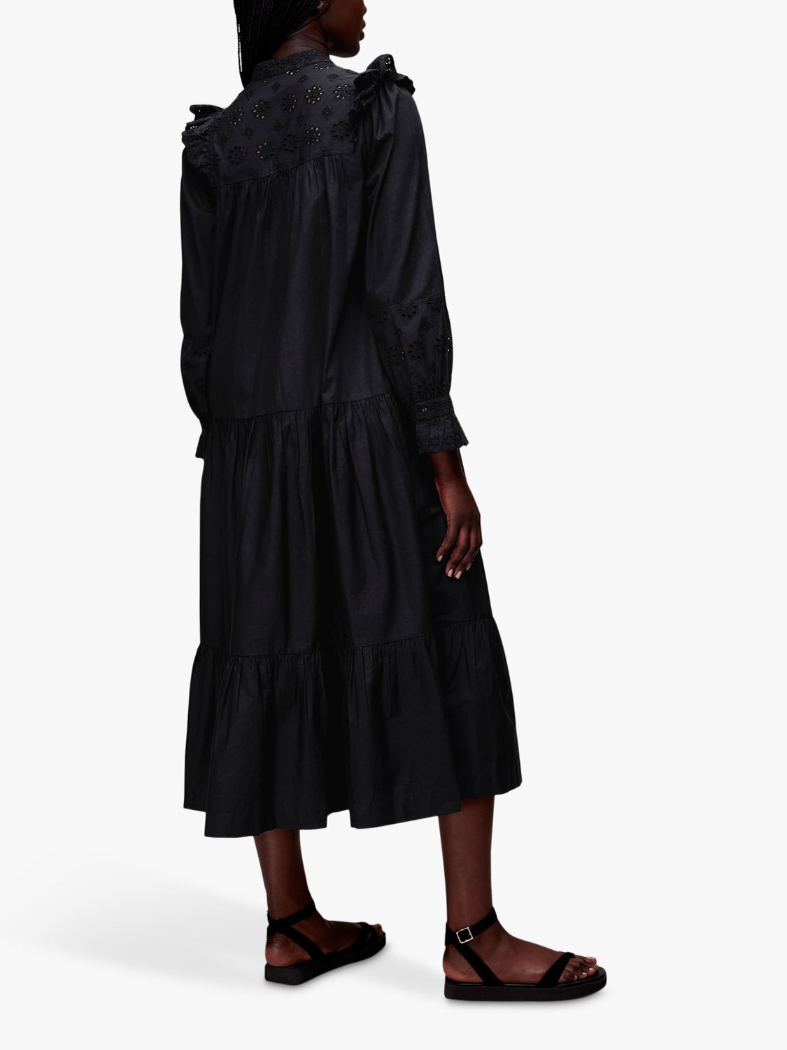 Whistles Talula Broderie Trapeze Midi Dress, Black at John Lewis & Partners