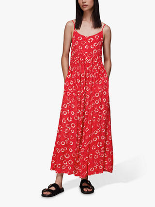 Whistles Tie Dye Floral Print Maxi Dress, Red