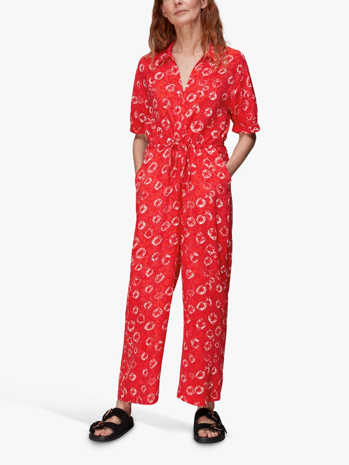 Whistles Jenny Tie Dye Floral Jumpsuit, Red/Multi