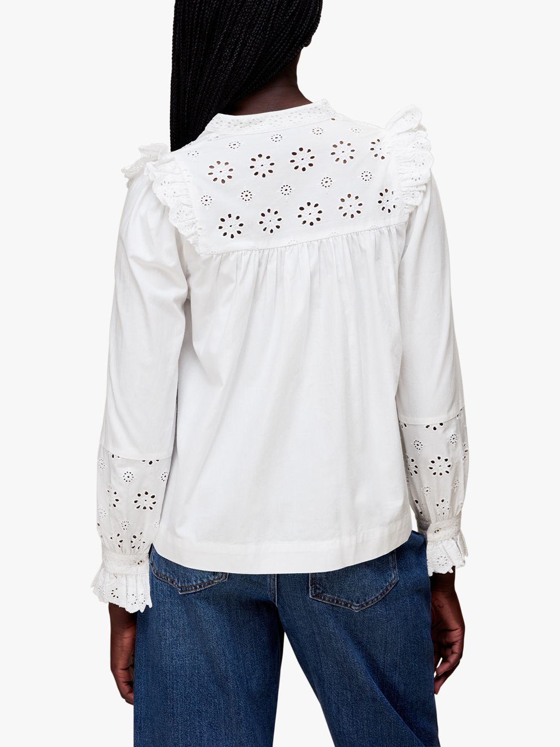 Whistles Broderie Frill Sleeve Top, White at John Lewis & Partners