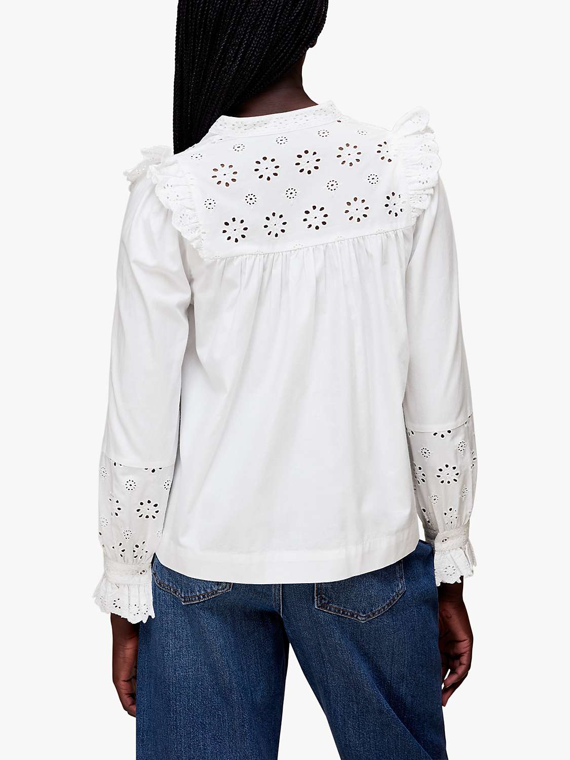 Buy Whistles Broderie Frill Sleeve Top, White Online at johnlewis.com