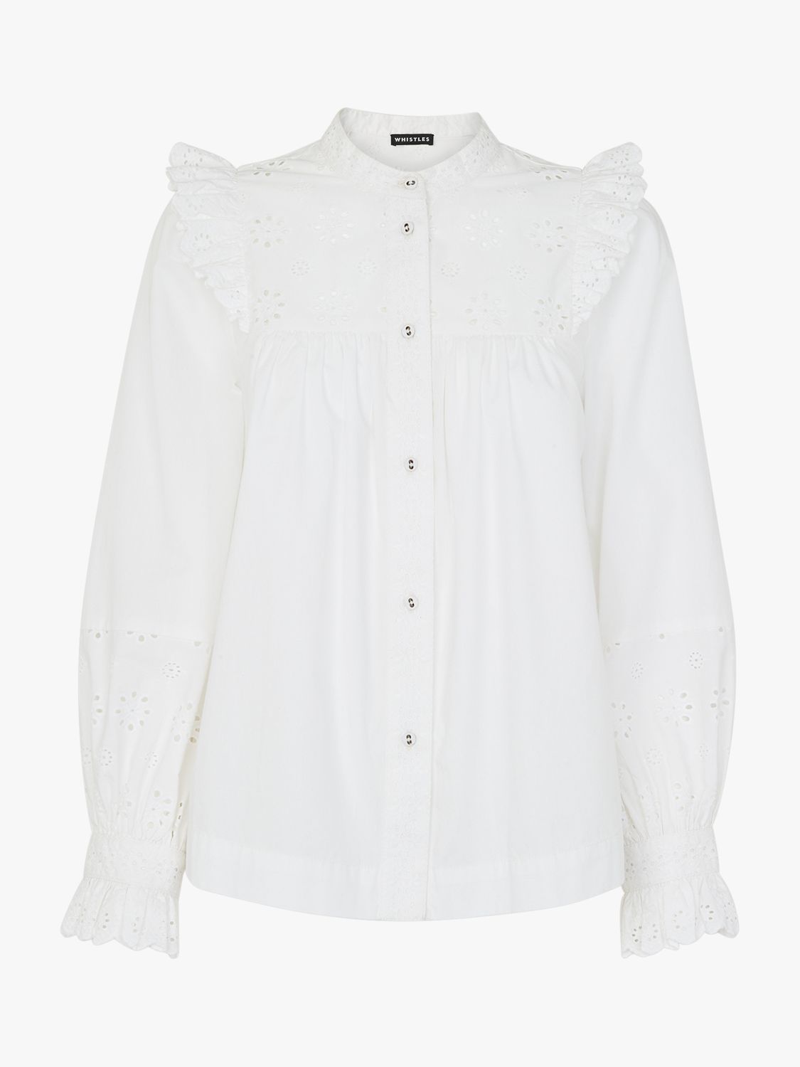 Whistles Broderie Frill Sleeve Top, White at John Lewis & Partners