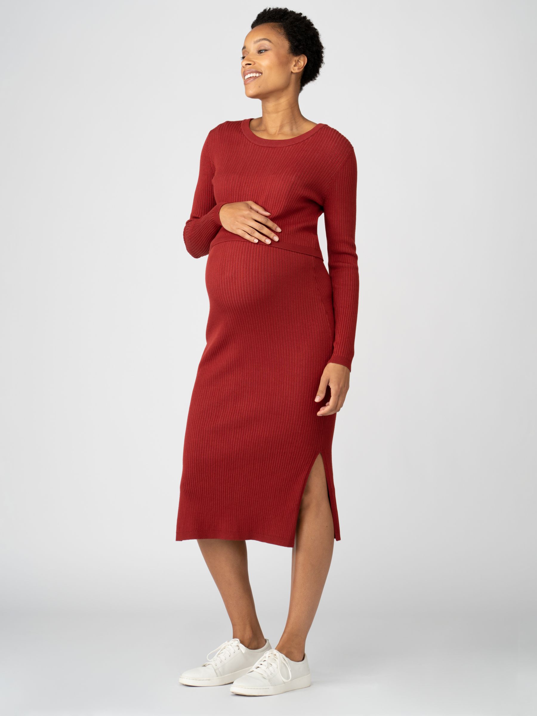 Ribbed Maternity & Nursing Midi Dress