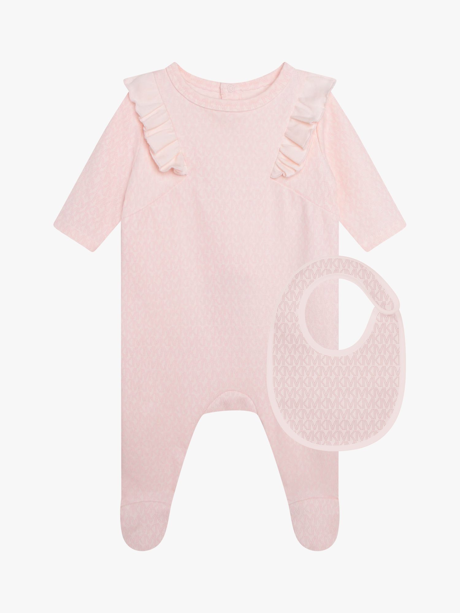 Michael Kors Baby Signature Logo Print Sleepsuit & Bib Set, Light Pink at  John Lewis & Partners