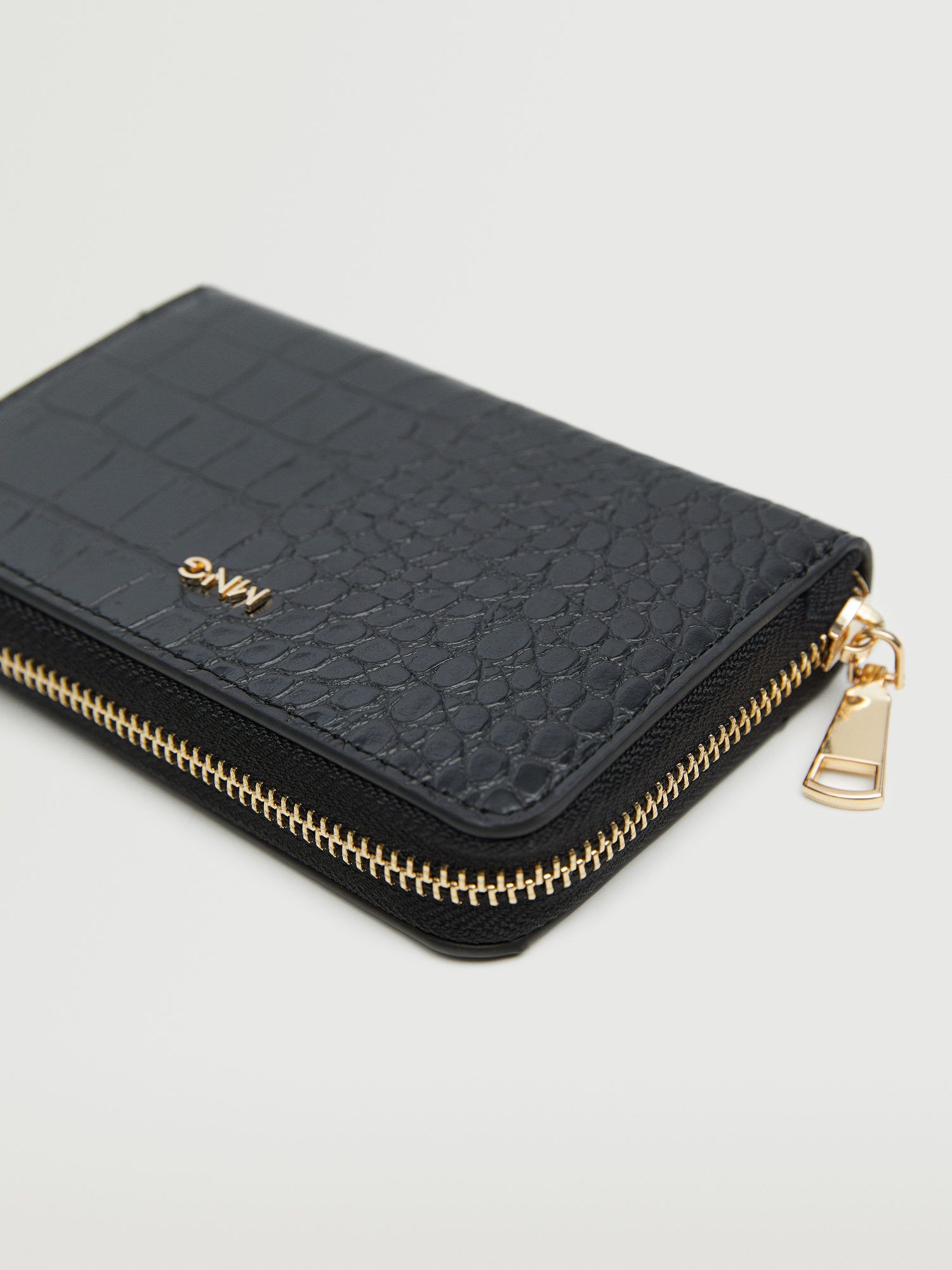 Mango Leticia Faux Croc Medium Zip Purse Black at John Lewis