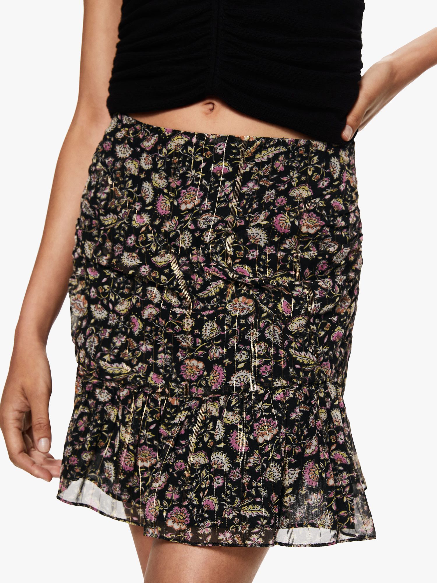 Mango Lamare Floral Print Mini Skirt, Black/Multi at John Lewis & Partners