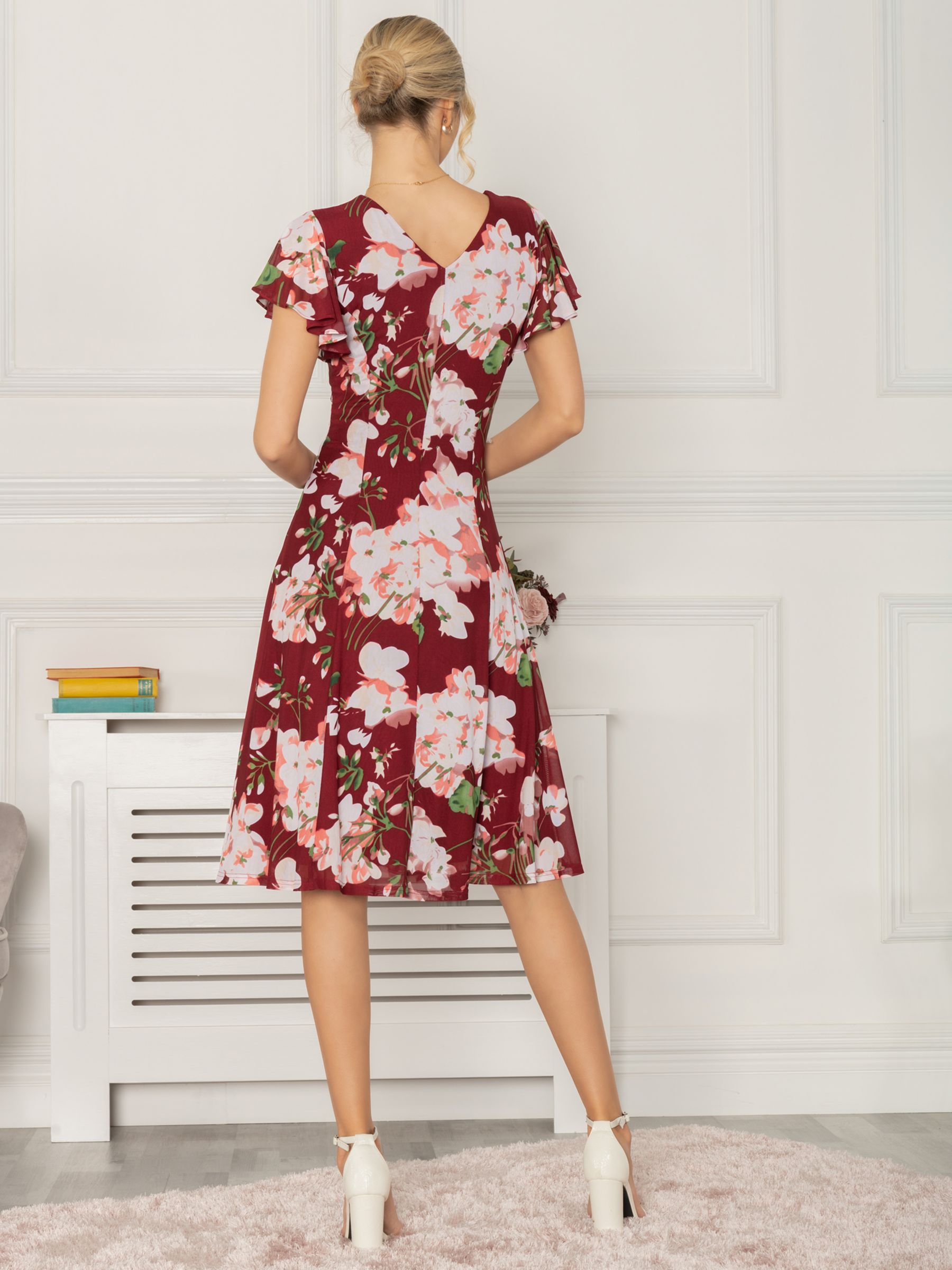 Buy Jolie Moi Grace Floral Mesh Midi Dress, Wine/Multi Online at johnlewis.com