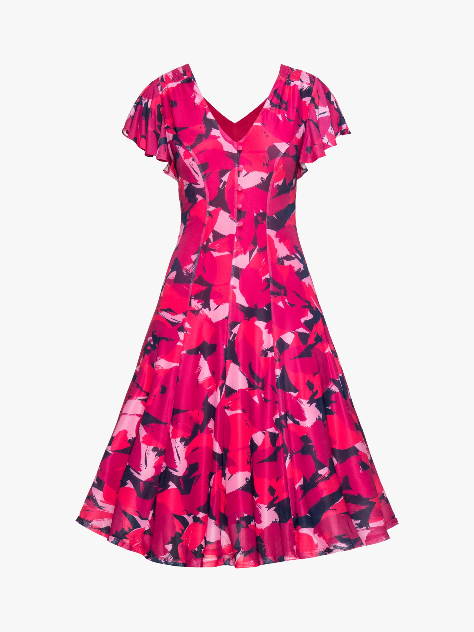 Jolie Moi Grace Abstract Print Mesh Midi Dress, Pink/Multi, 8