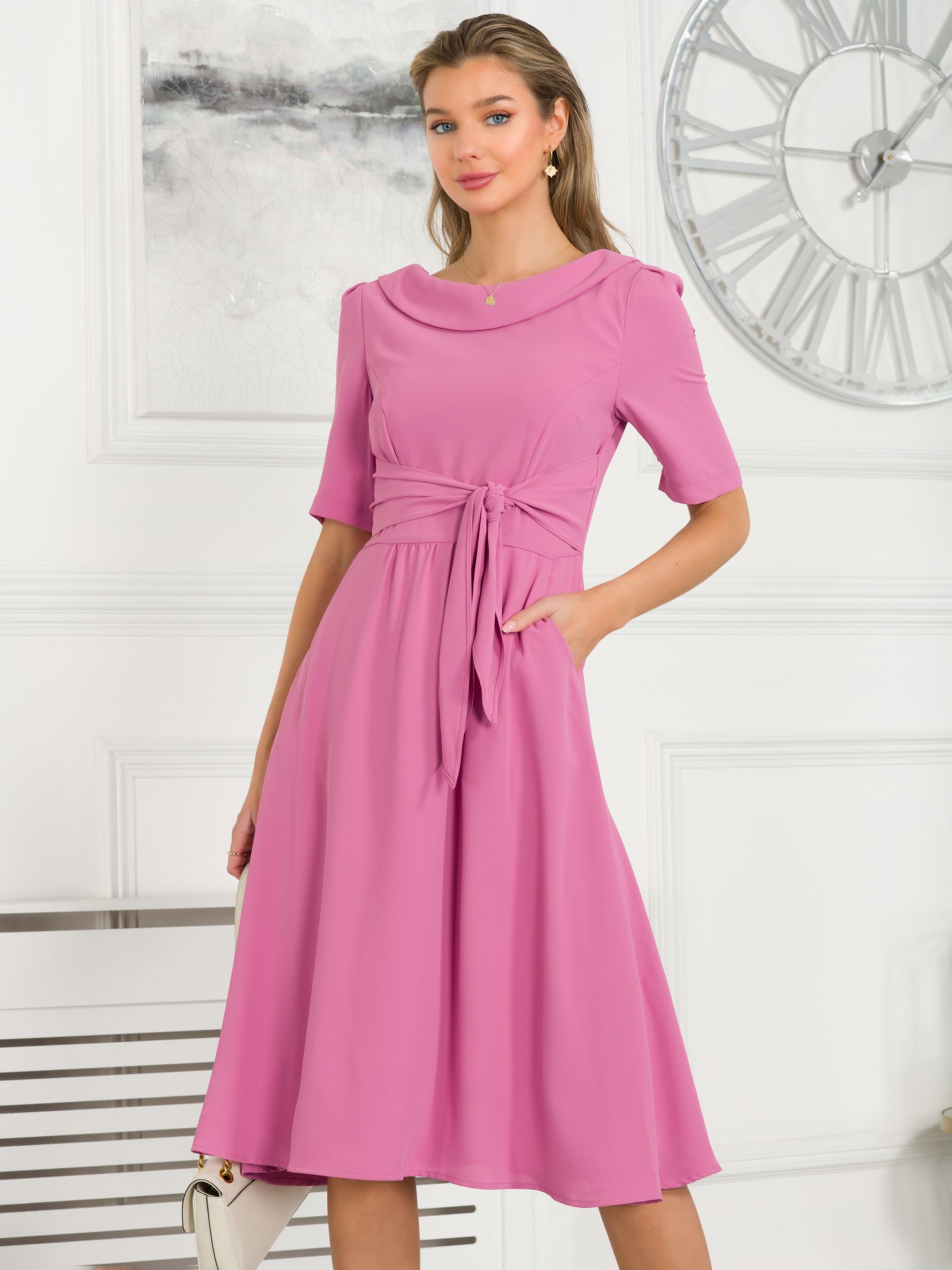 Jolie Moi Gemma Belted Midi Dress, Pink at John Lewis & Partners