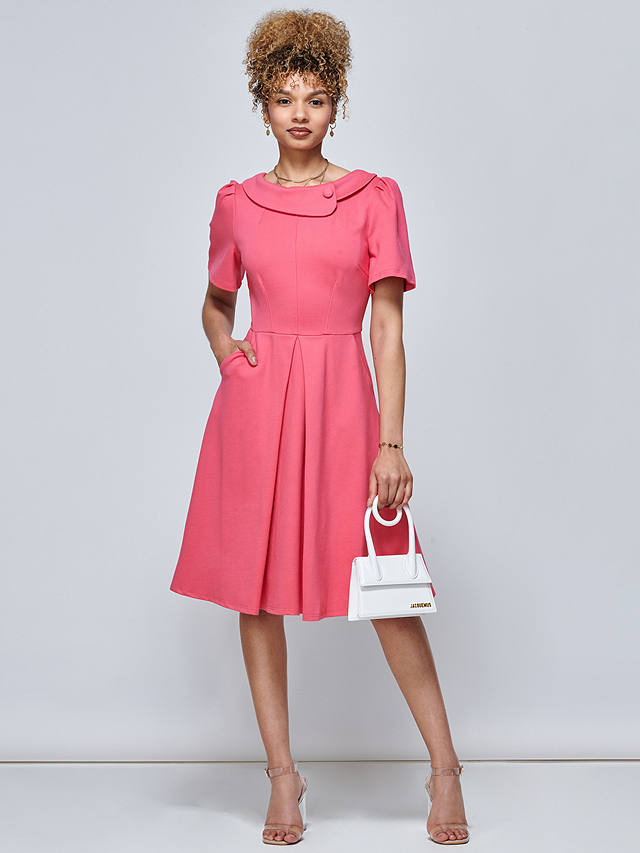 Jolie Moi Valencia Flared Dress, Punch Pink