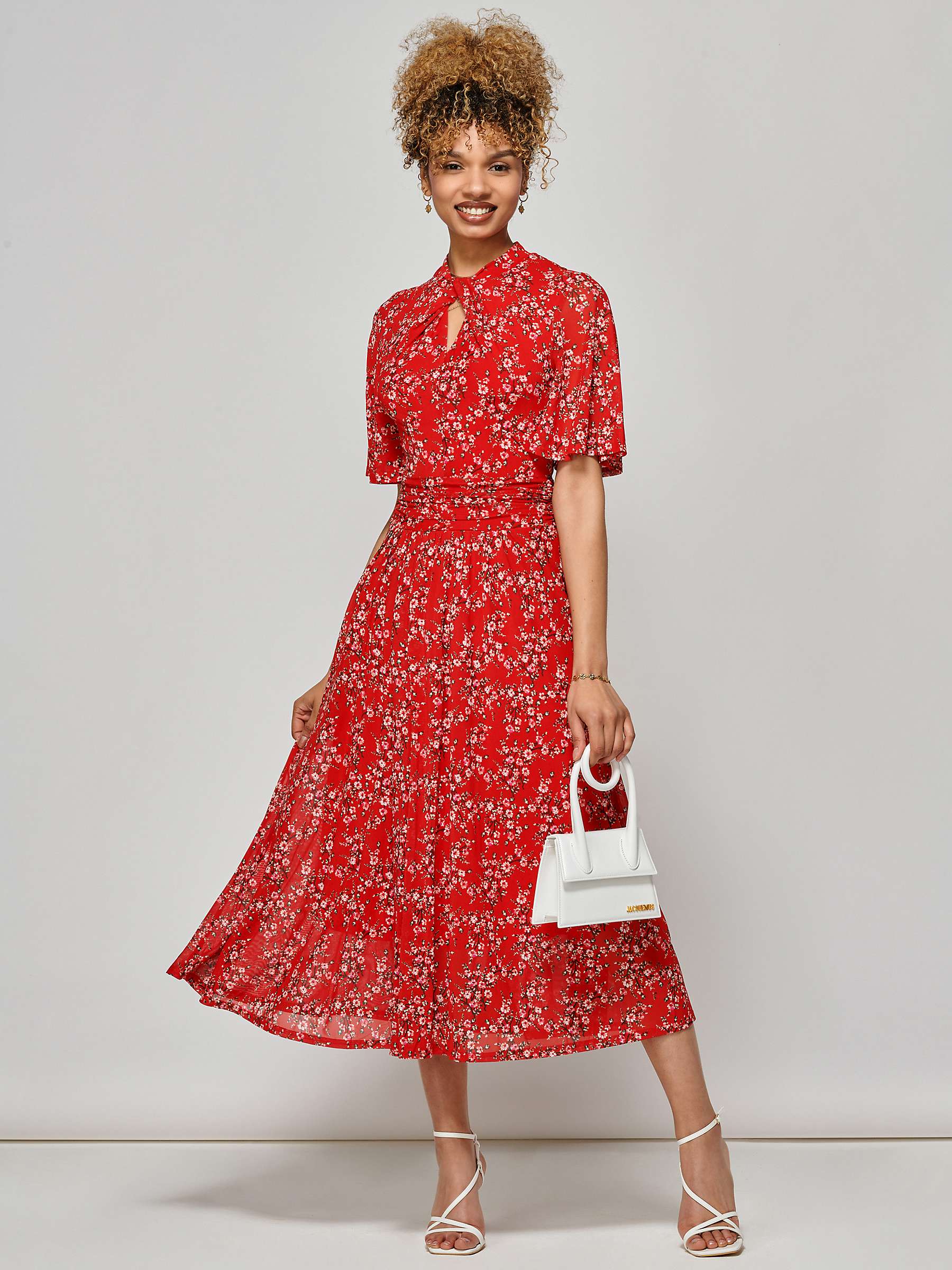 Buy Jolie Moi Carina Floral Midi Flared Dress, Red/Multi Online at johnlewis.com