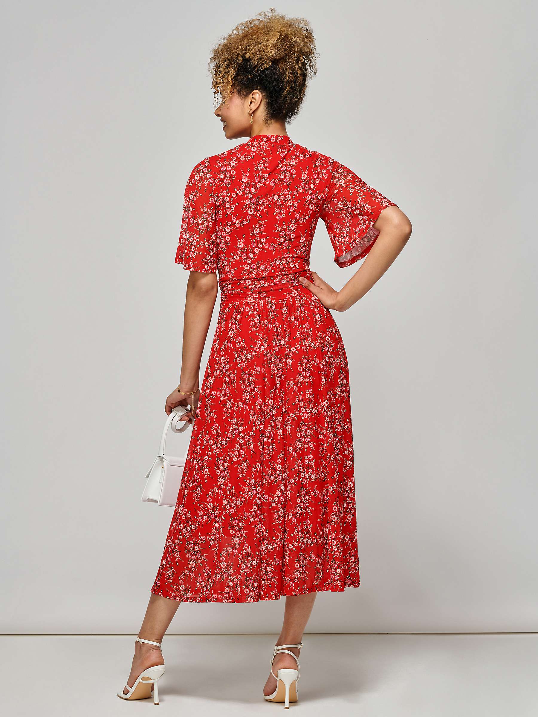 Buy Jolie Moi Carina Floral Midi Flared Dress, Red/Multi Online at johnlewis.com