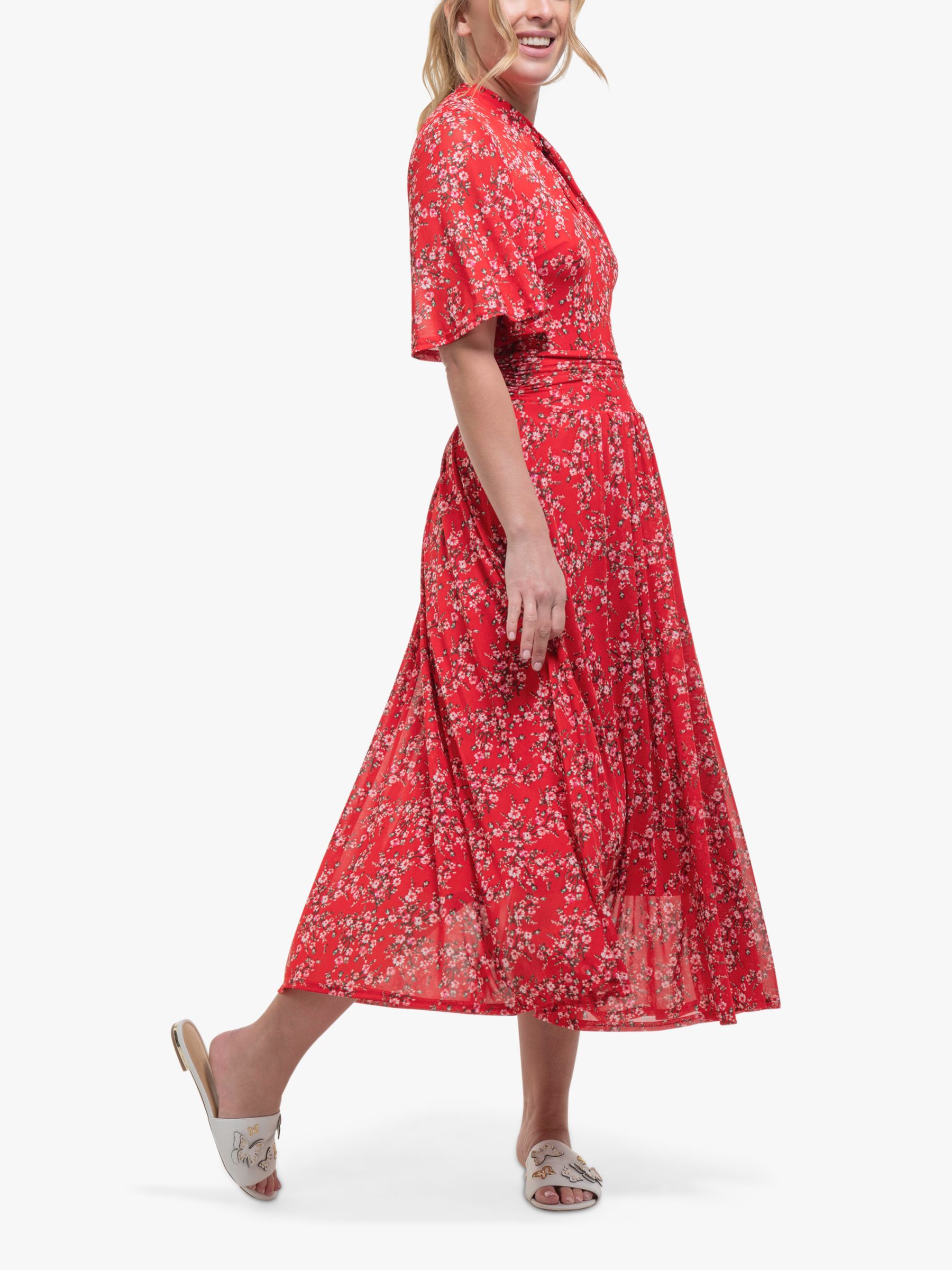 Jolie Moi Carina Floral Midi Flared Dress, Red/Multi at John Lewis ...
