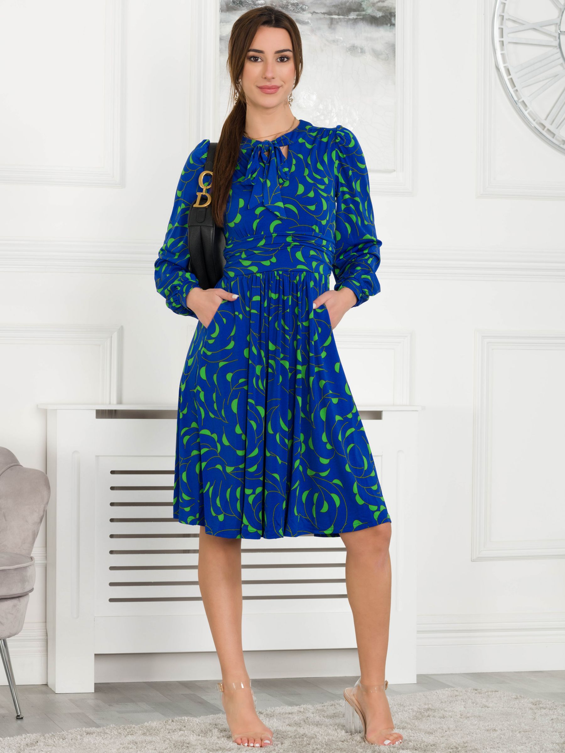 Jolie Moi Allyn Flared Dress, Royal Blue/Green at John Lewis & Partners