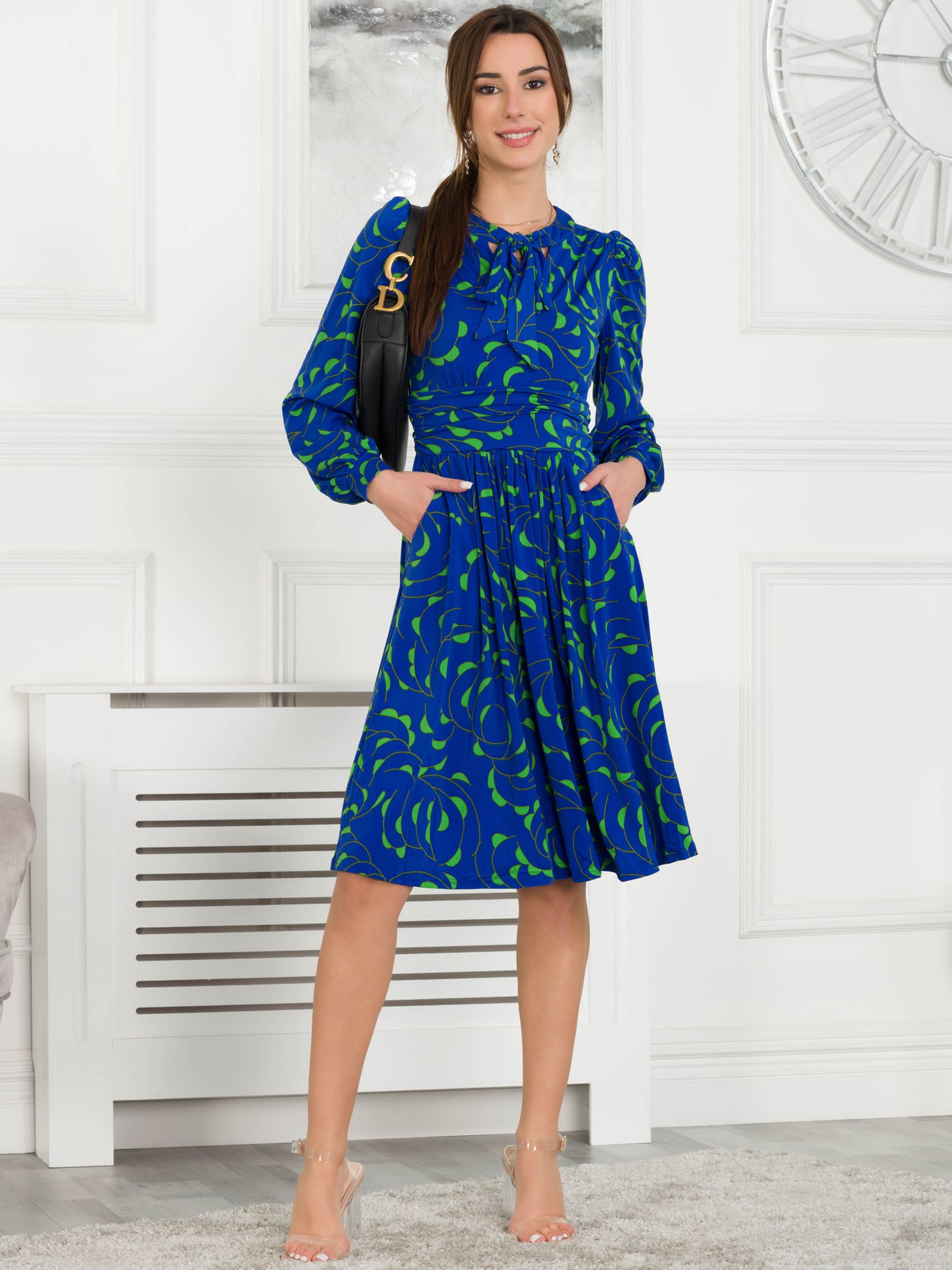 Jolie Moi Allyn Flared Dress, Royal Blue/Green at John Lewis & Partners