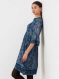 Brora Silk Georgette Paisley Embroidered Knee Length Dress, Teal/Multi