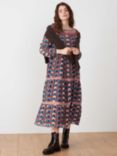 Brora Silk Cotton Patchwork Midi Dress, Petrol