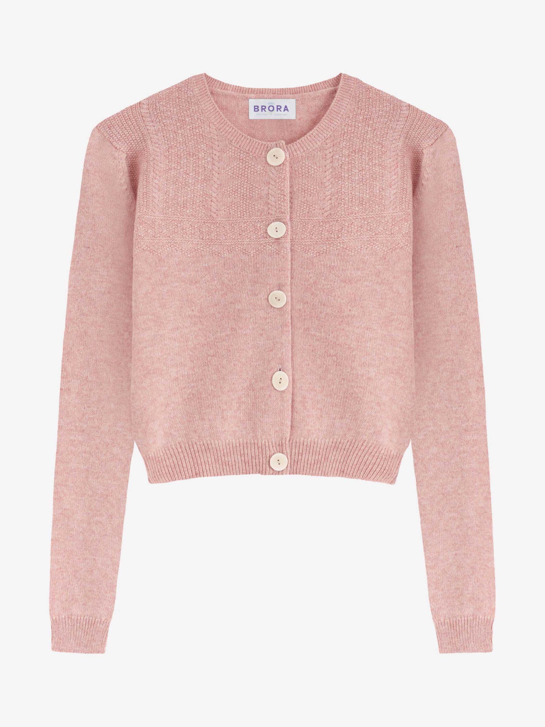 Brora Cashmere Guernsey Cardigan, Antique Pink at John Lewis & Partners