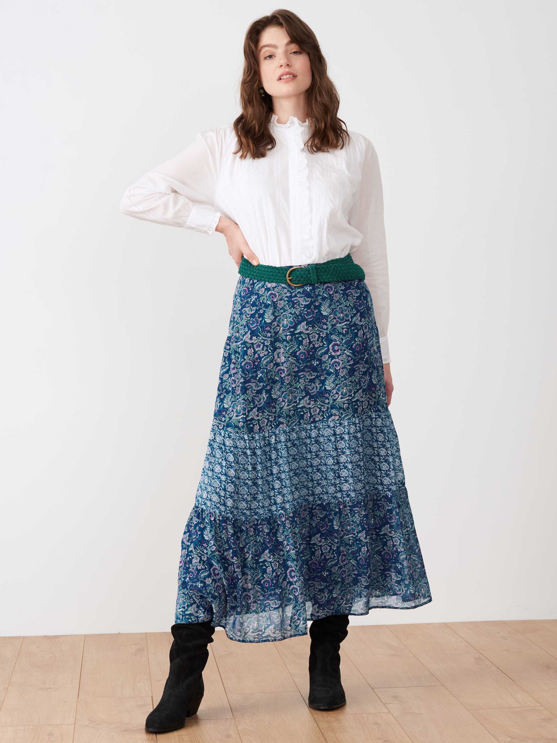 Brora Silk Paisley Patchwork Skirt, Teal/Multi, 12