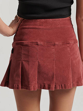 Superdry Vintage Pleated Cord Mini Skirt, Merlot